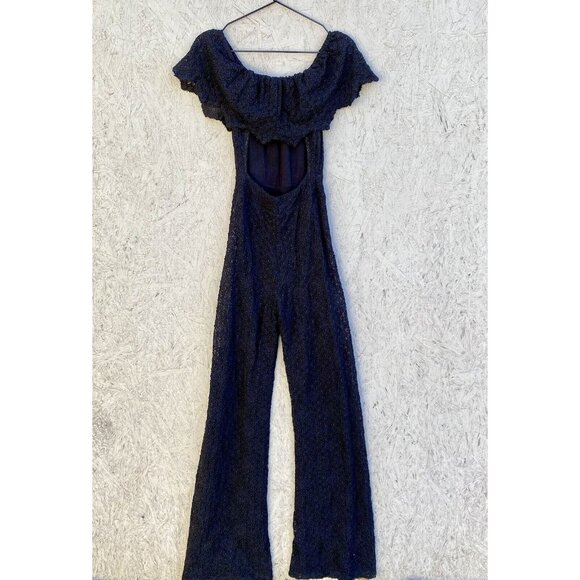 Nightcap Clothing Stretch Lace Ruffle Off Shoulder Open Back Jumpsuit Sz XS - Picture 9 of 10
